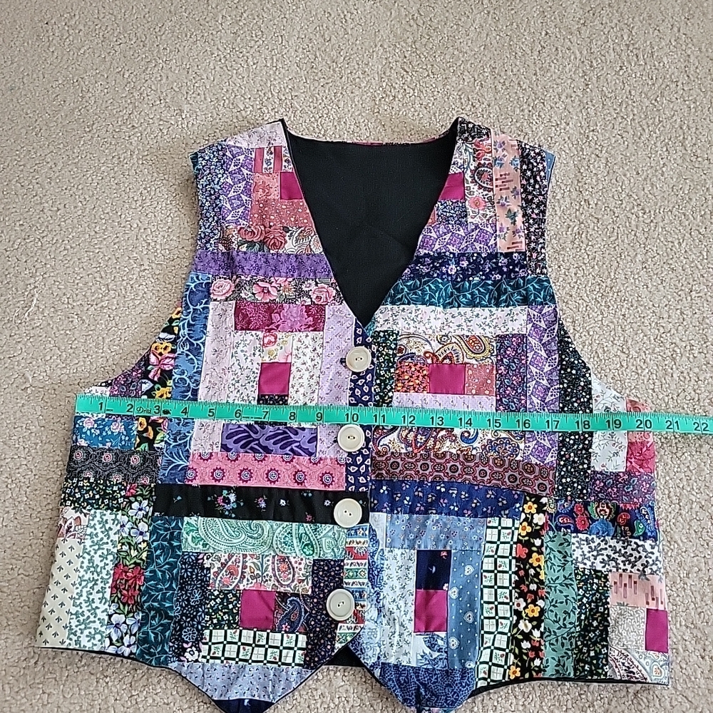 Patchwork Button Down Vest - Multicolor - image 4